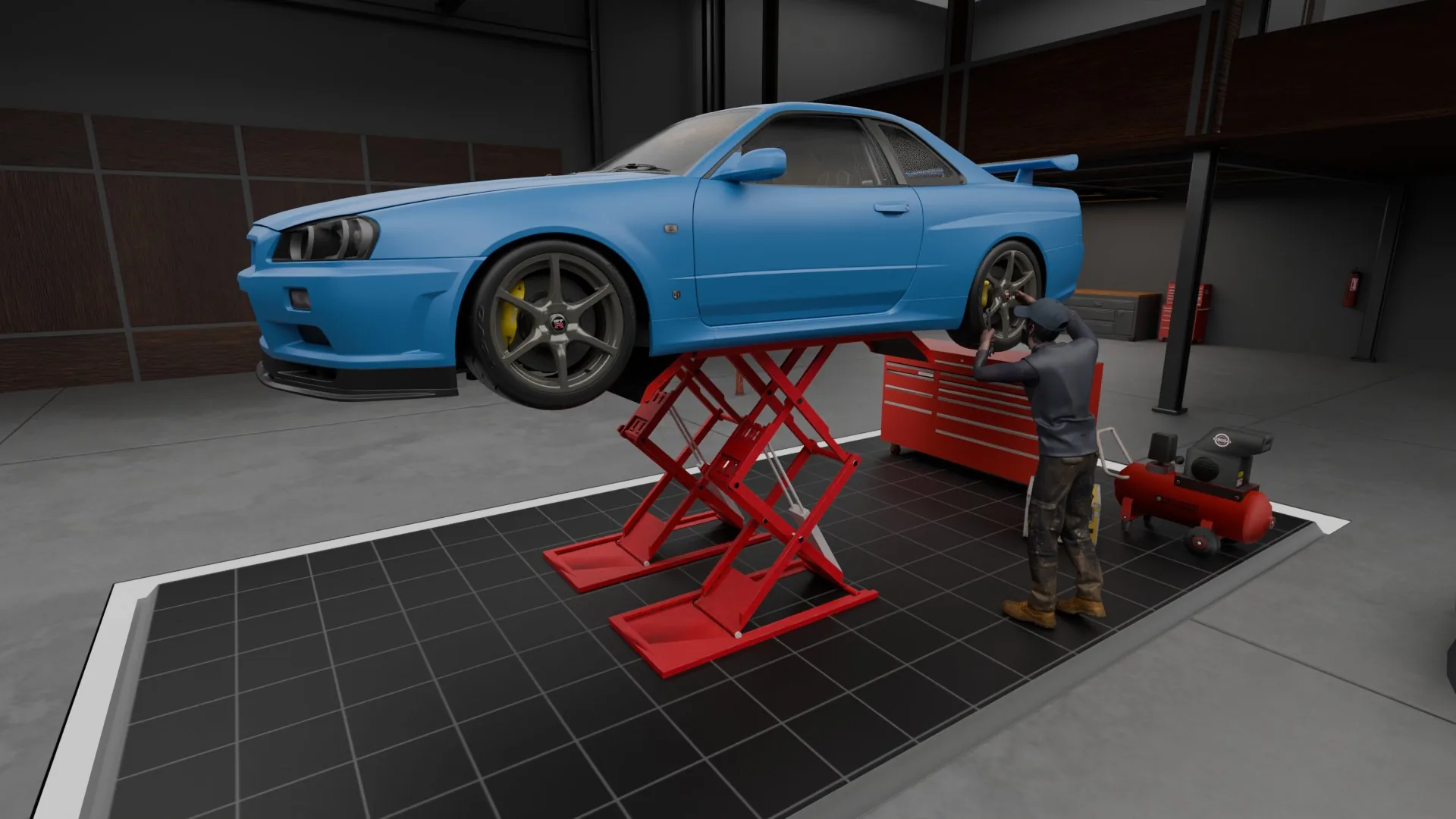 VR automotive service and maintenance training - vehicle on lift
